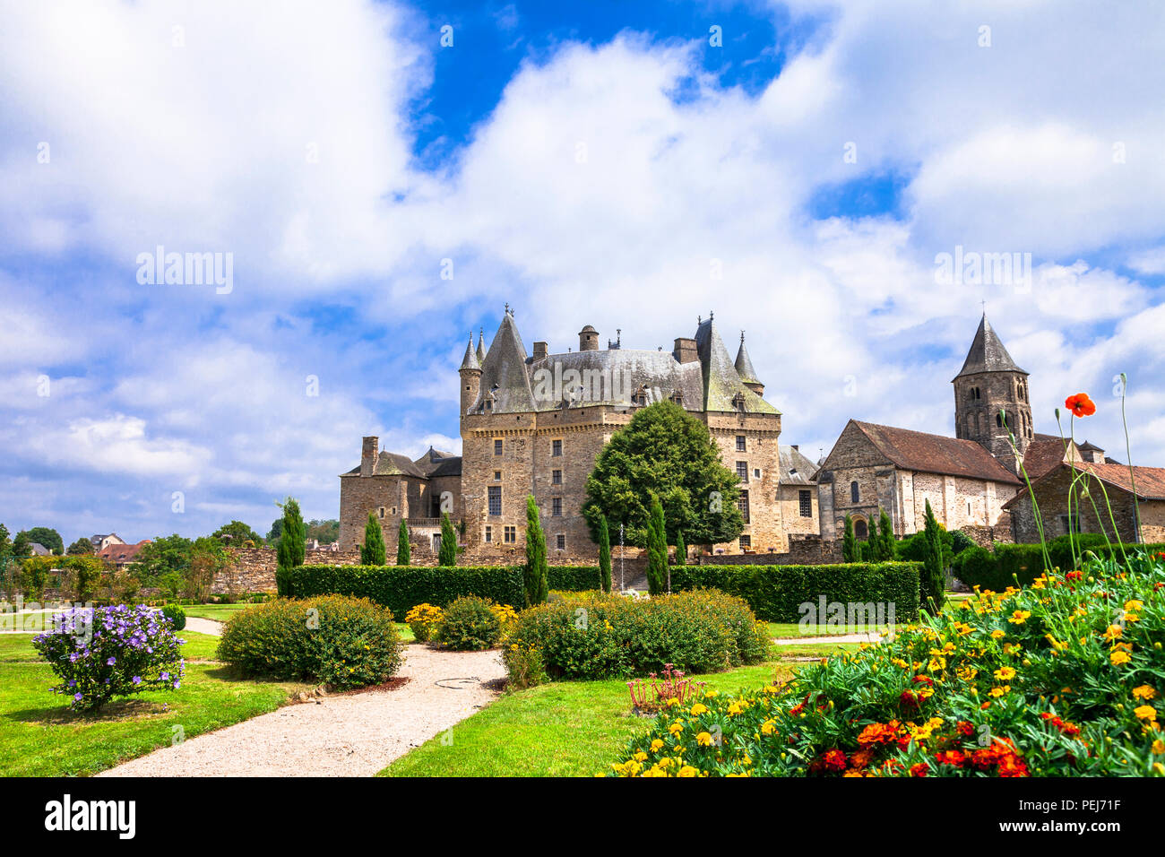 Jumilhac le Grand élégant château médiéval,France. Banque D'Images