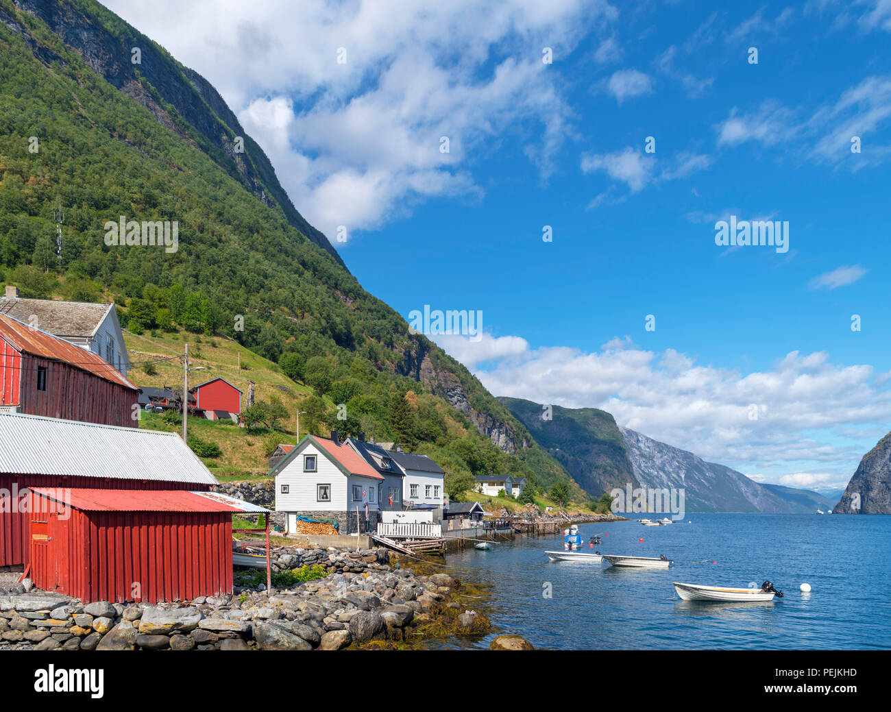 Au bord de l'Aurlandsfjord, Undredal, Sognefjord, Sogn og Fjordane, Norvège Banque D'Images