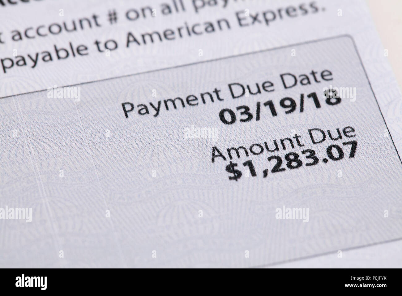 Carte de crédit American Express Relevé mensuel - USA Banque D'Images