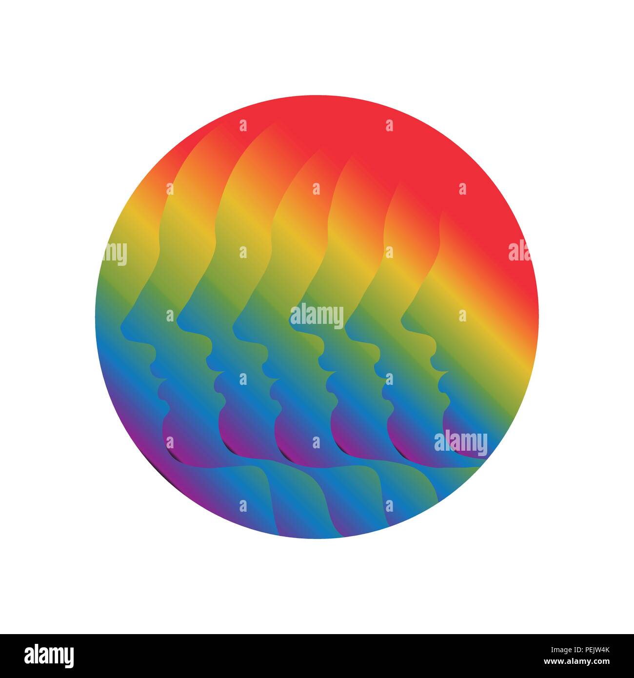 Six des multicolores profil. Symbole de l'unité dans la diversité. Dessin vectoriel sur fond isolé. Illustration de Vecteur