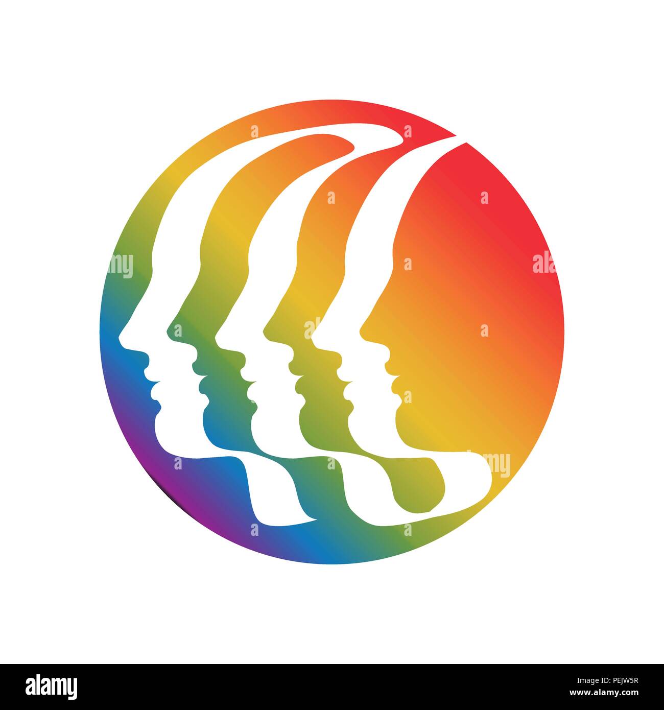 Trois (ou 6) les droits de profil, dessiné par forme de ruban ligne simple. Symbole de l'unité dans la diversité. Dessin vectoriel sur fond isolé. Illustration de Vecteur