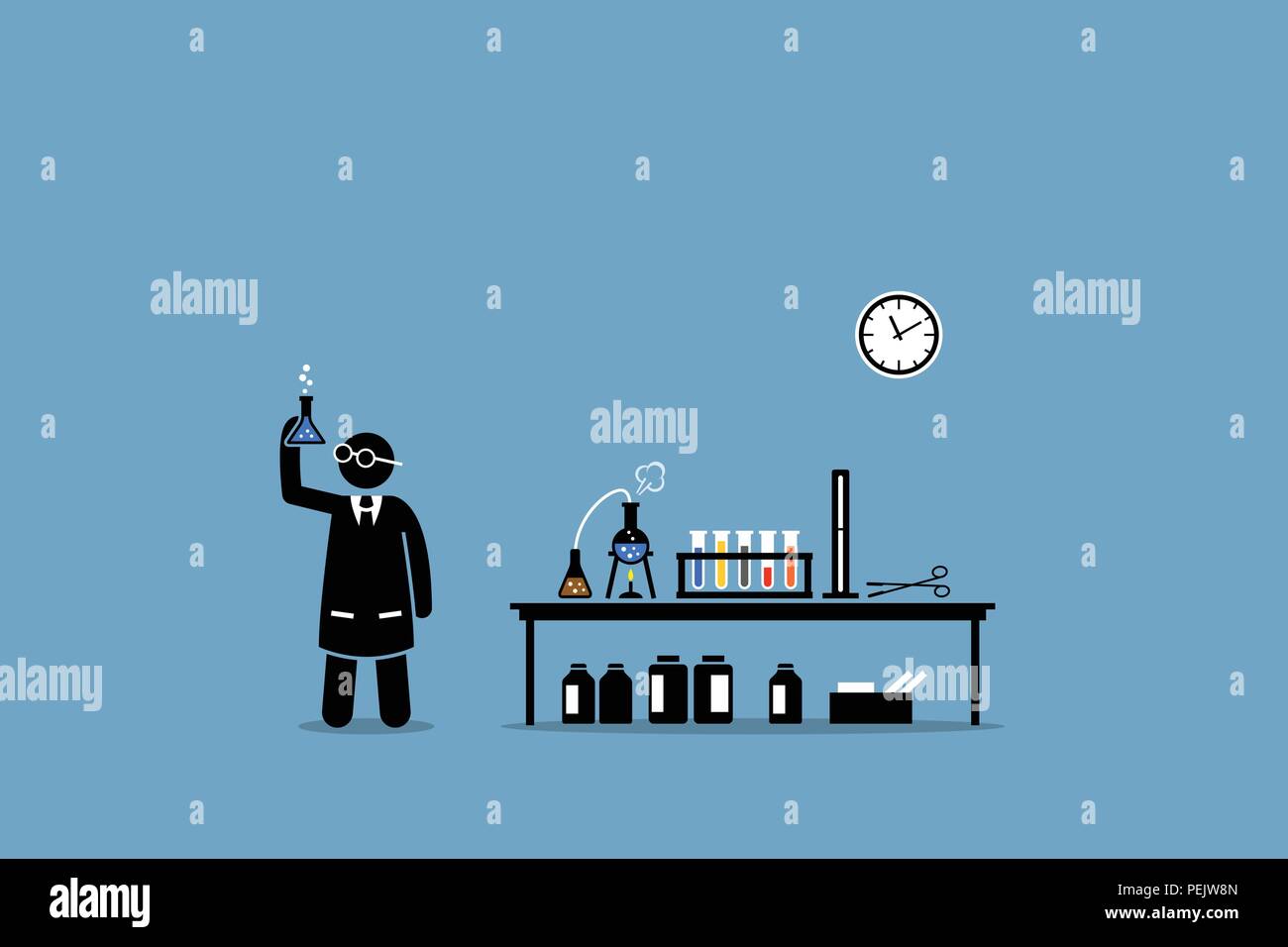 Les images vectorielles illustre expérience, percée, invention scientifique, essais cliniques, et de tests de laboratoire. Illustration de Vecteur