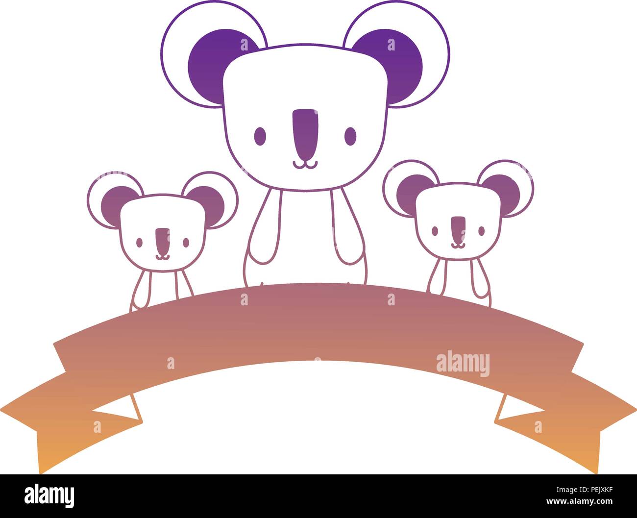 Cute koalas et ruban décoratif sur fond blanc, vector illustration Illustration de Vecteur