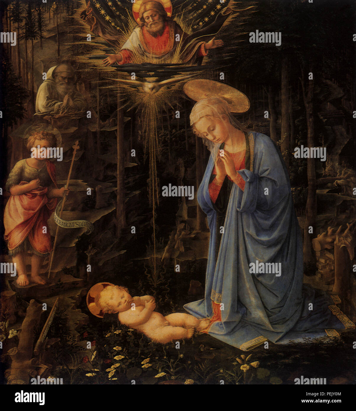 L'Adoration, avec le nourrisson Baptist & Saint Bernard, Lippi, Fra Filippo Di Tomaso Banque D'Images