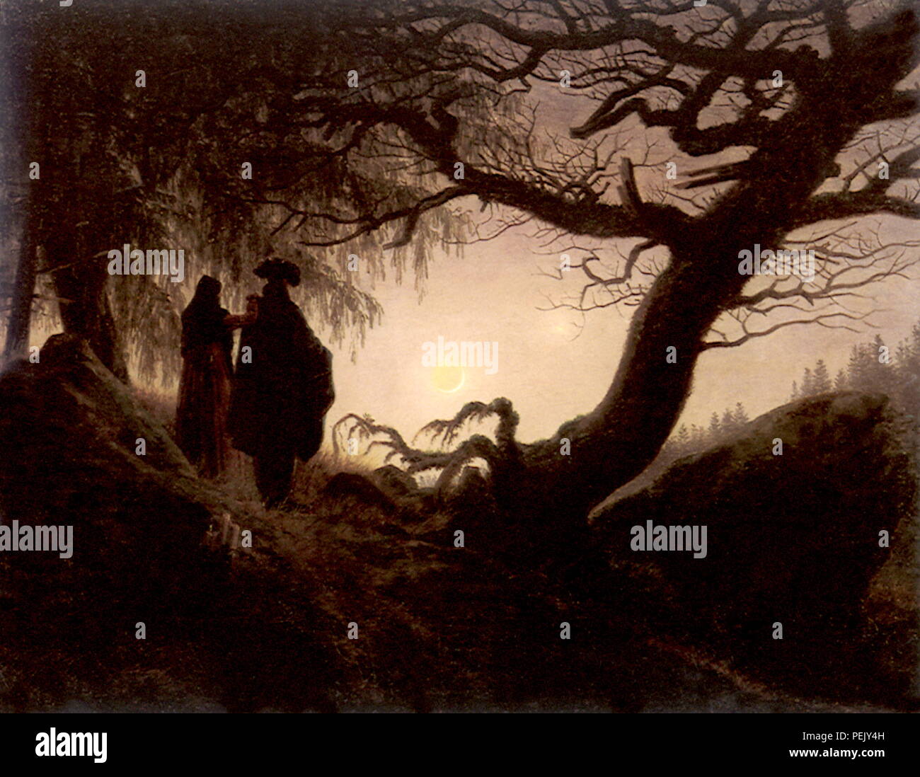 Couple Watching Lune, Friedrich, Caspar David Banque D'Images