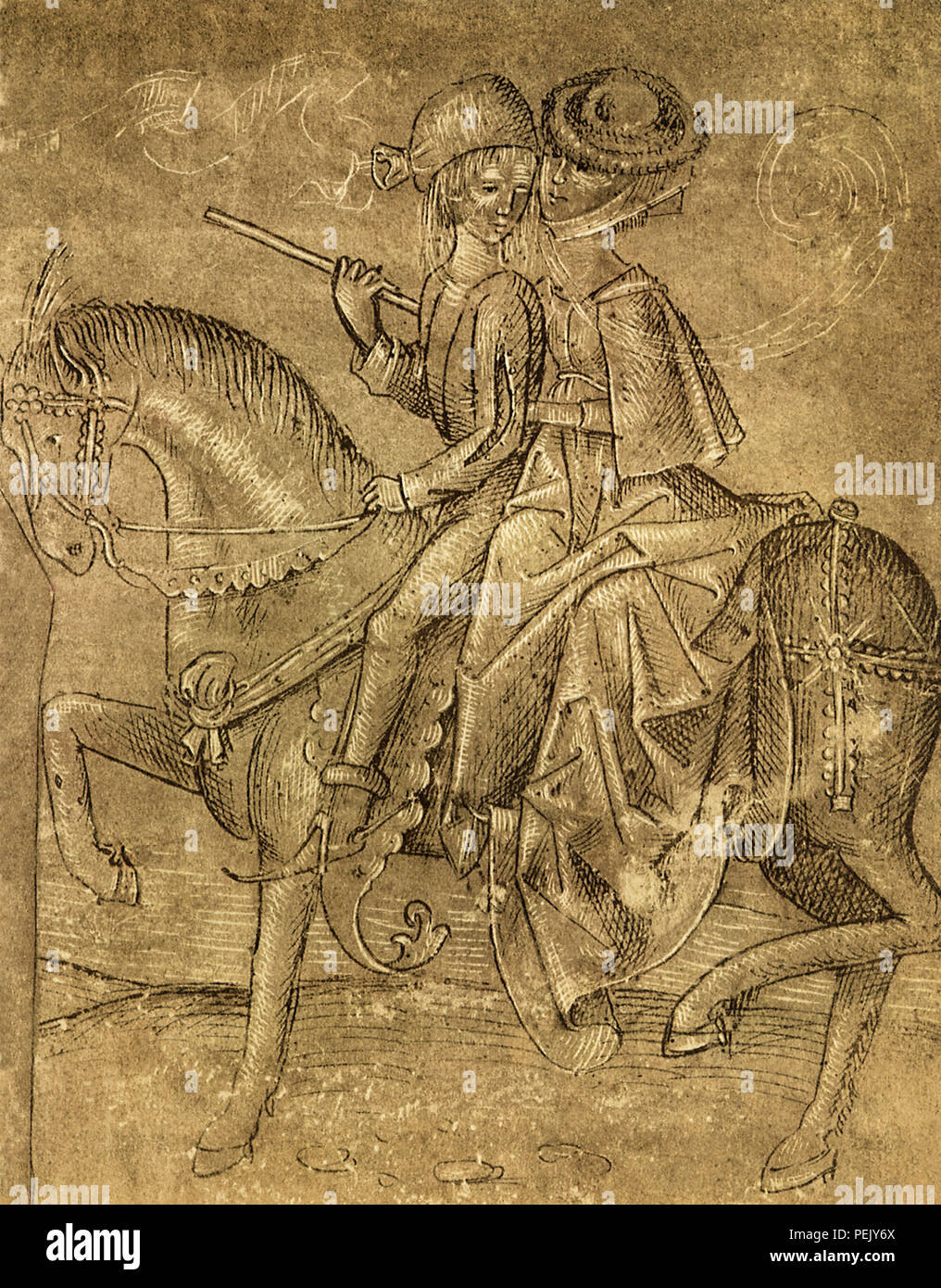 Couple à cheval, Maître de Nuremberg Banque D'Images