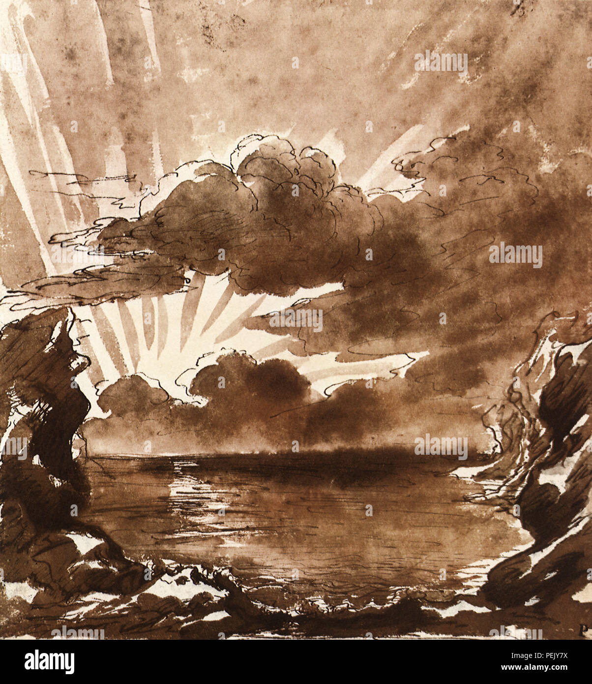 Lever du soleil dans une crique, Giovanni Lorenzo Bernini, Banque D'Images