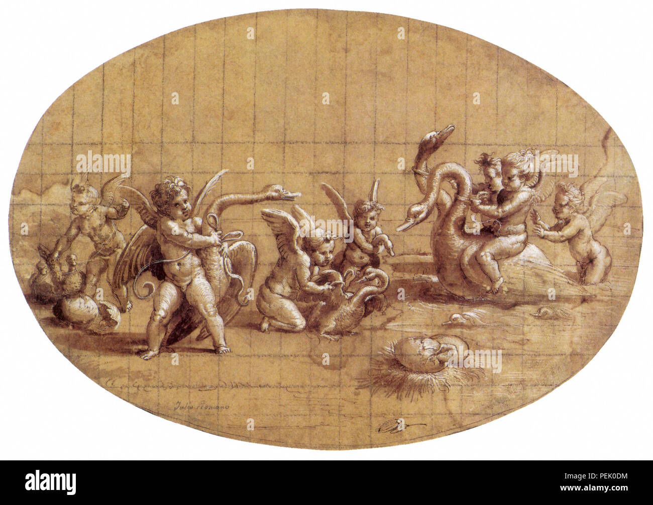 Corral de Cupids, Giulio Romano, cygnes Banque D'Images