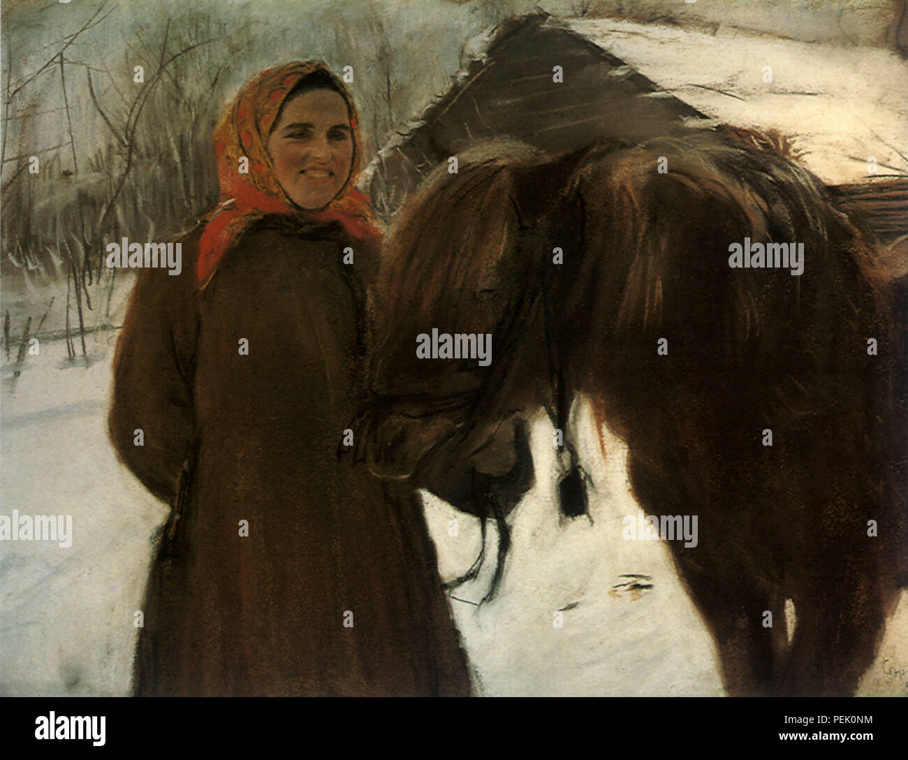 Paysanne et cheval, Serov, Valentin Alexandrovitch Banque D'Images