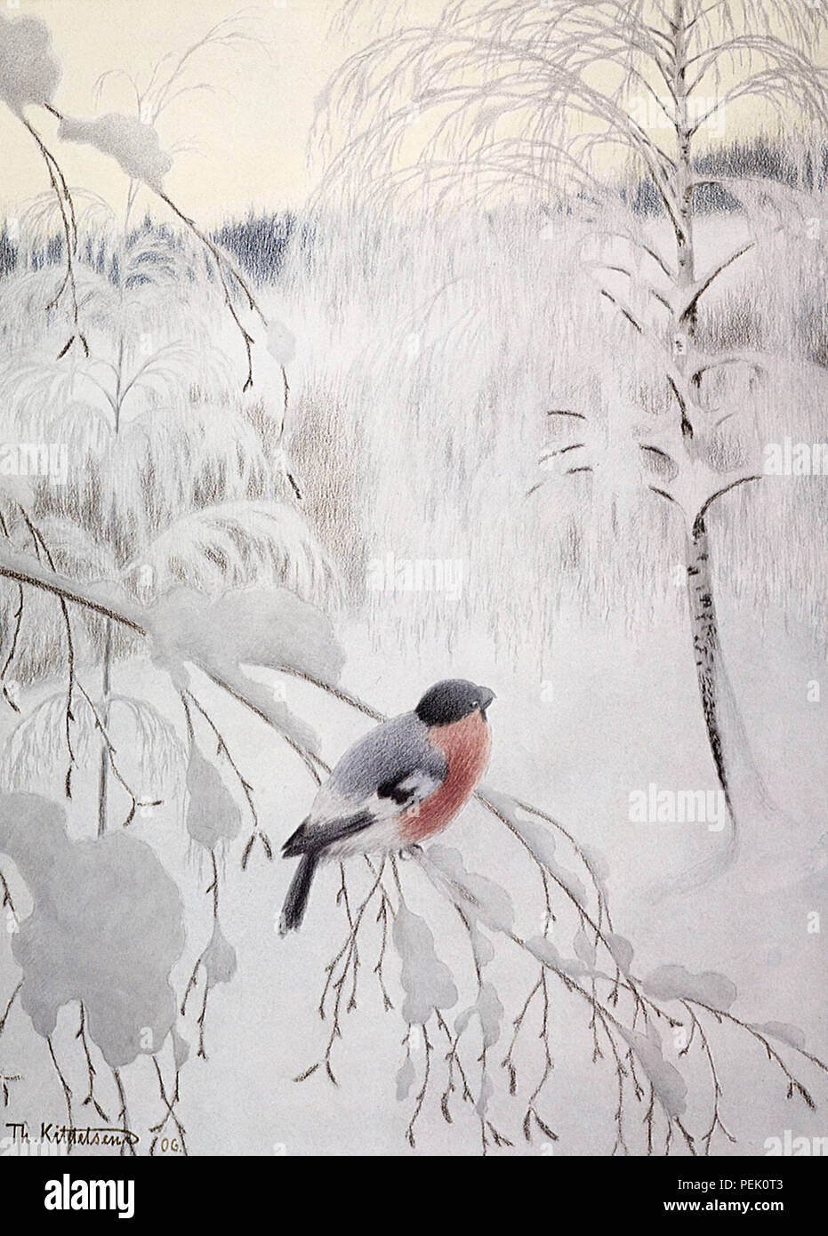 En hiver, Robin, Theodor Kittelsen Banque D'Images