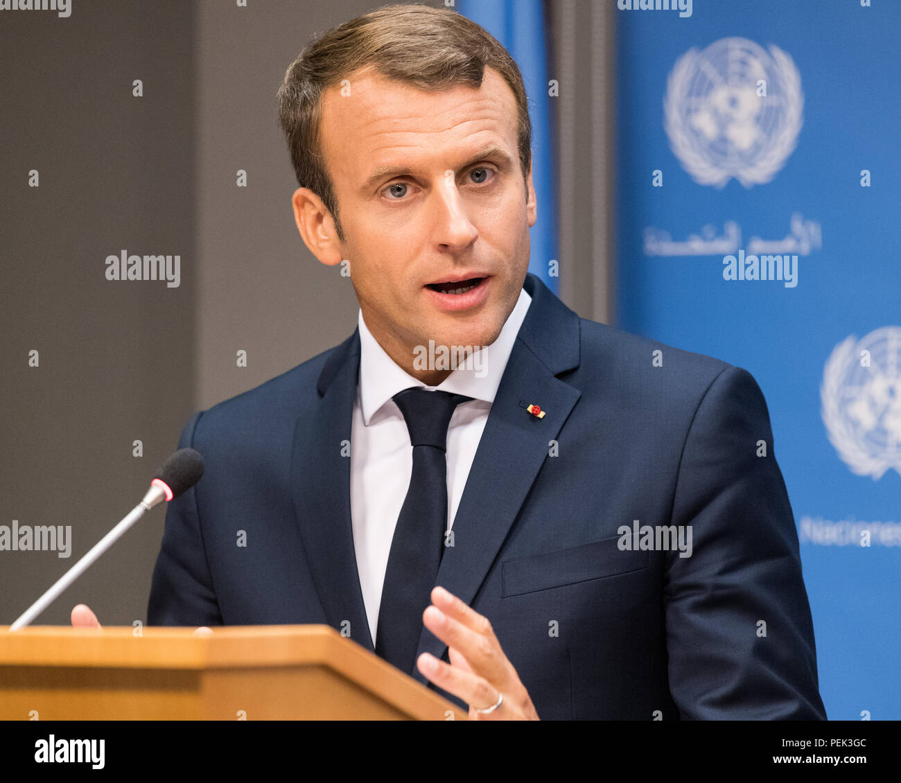 Emmanuel Macron, Président de la France, à l'Organisation des Nations Unies à New York, NY Le 19 septembre 2017. Banque D'Images