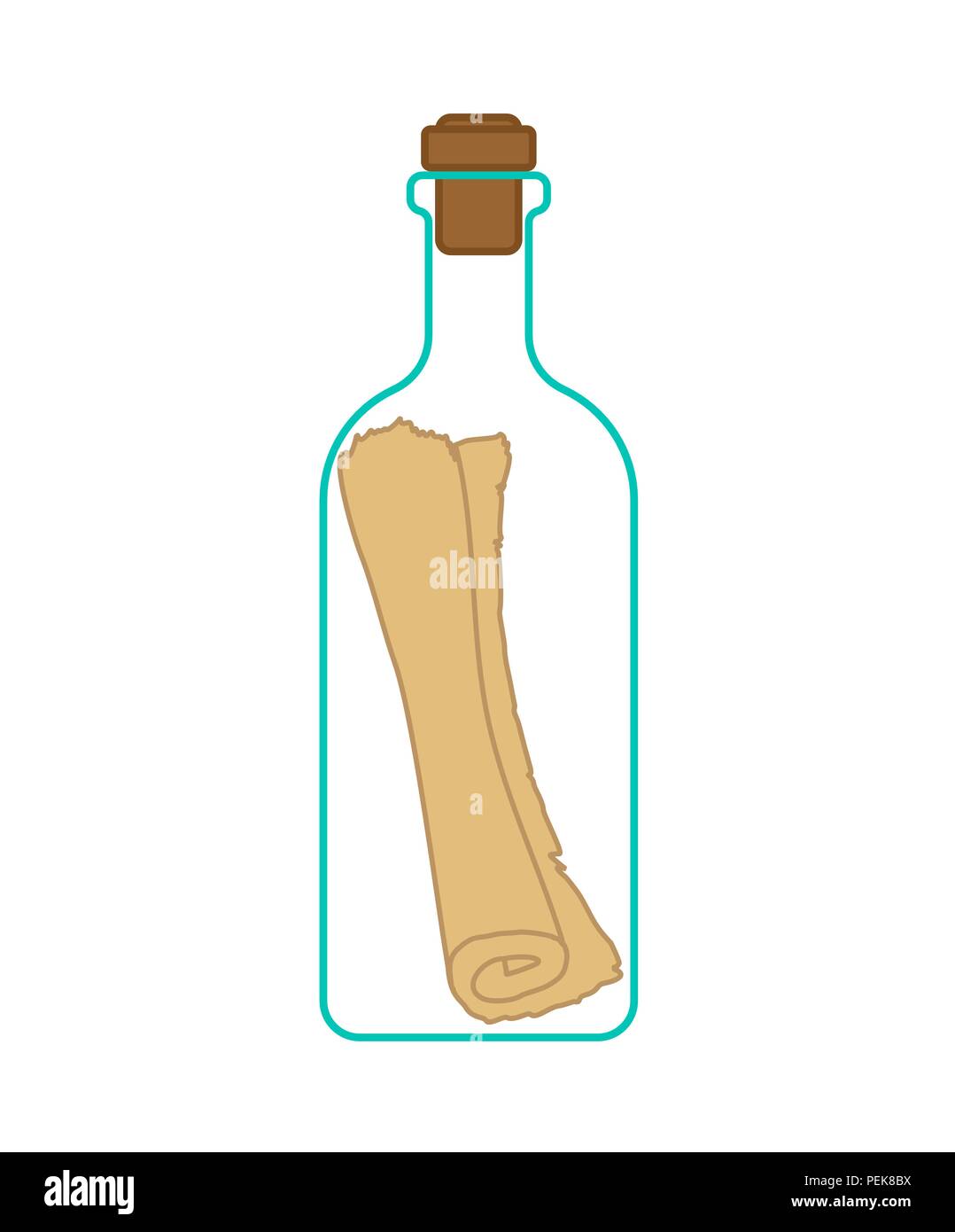 message secret dans l'illustration vectorielle de bouteille en verre.  rouleau de papier roulé avec une