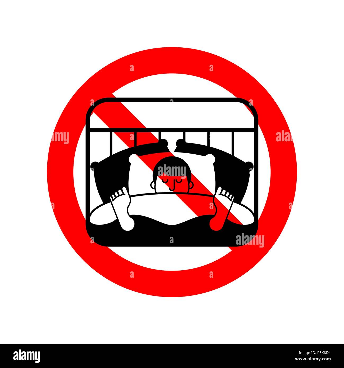 Arrêter de dormir. Red Road sign interdisant. Guy interdiction de dormir sur lit. Vector illustration Illustration de Vecteur