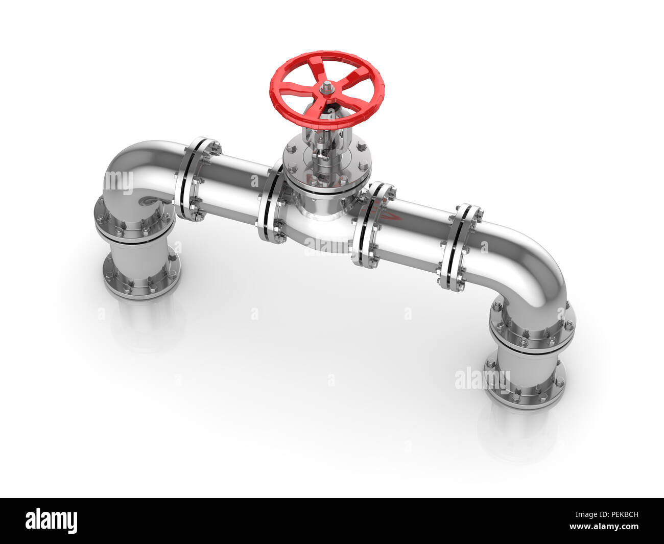 Canalisations industrielles et Valve , c'est un rendu 3d'image de synthèse. Isolé sur blanc. Banque D'Images