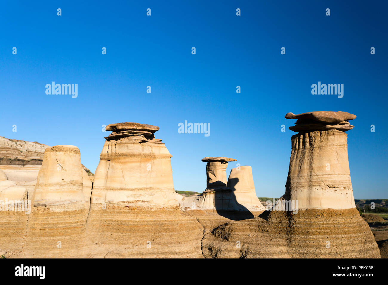 Hoodoo rock formation in East Coulee, près de Drumheller, en Alberta, Canada. Banque D'Images