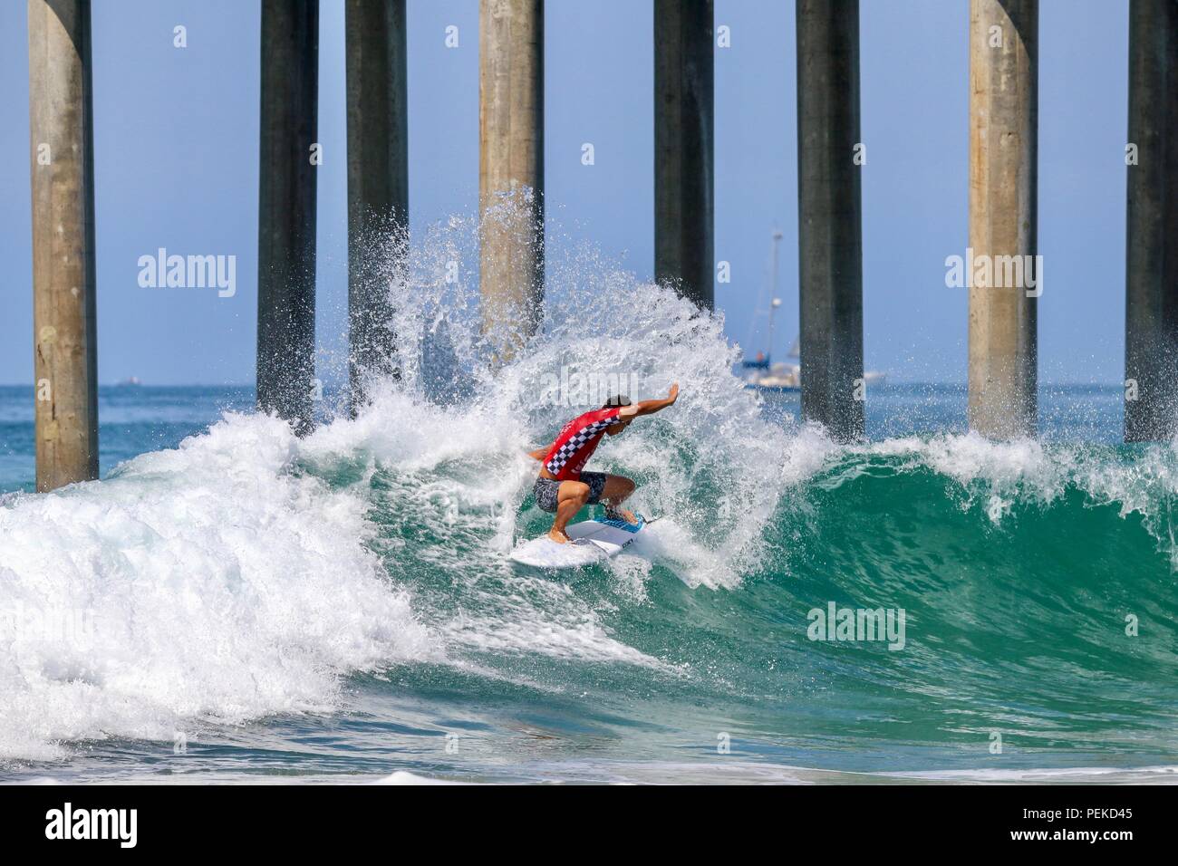 Mihimana Braye en compétition dans l'US Open de surf 2018 Banque D'Images