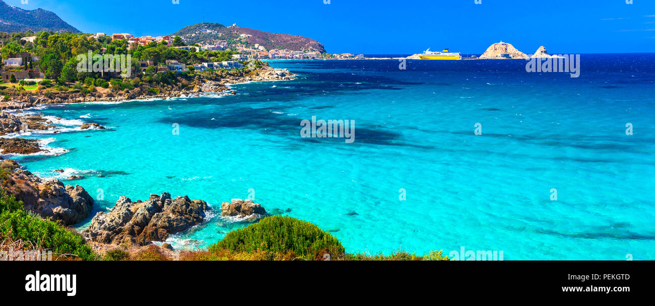 Belle plage de l'île de Corse, plage de Santa Giulia,France. Banque D'Images