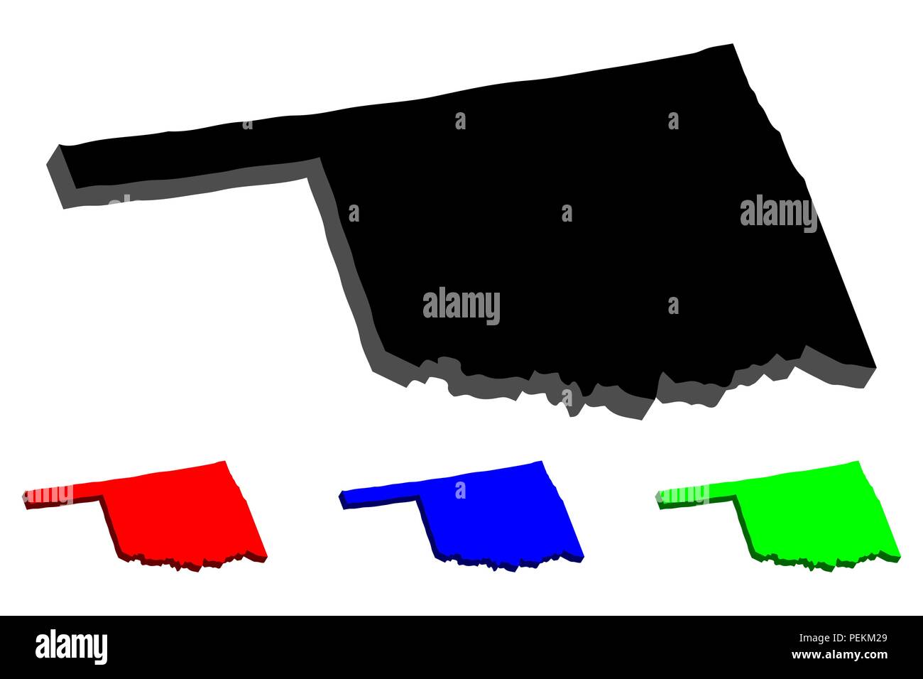 Carte 3D de l'Oklahoma (États-Unis d'Amérique, plus tôt l'État) - noir, rouge, bleu et vert - vector illustration Illustration de Vecteur