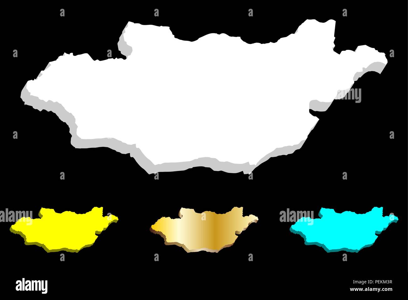 Carte 3D de la Mongolie Népal - blanc, jaune, bleu et or - vector illustration Illustration de Vecteur