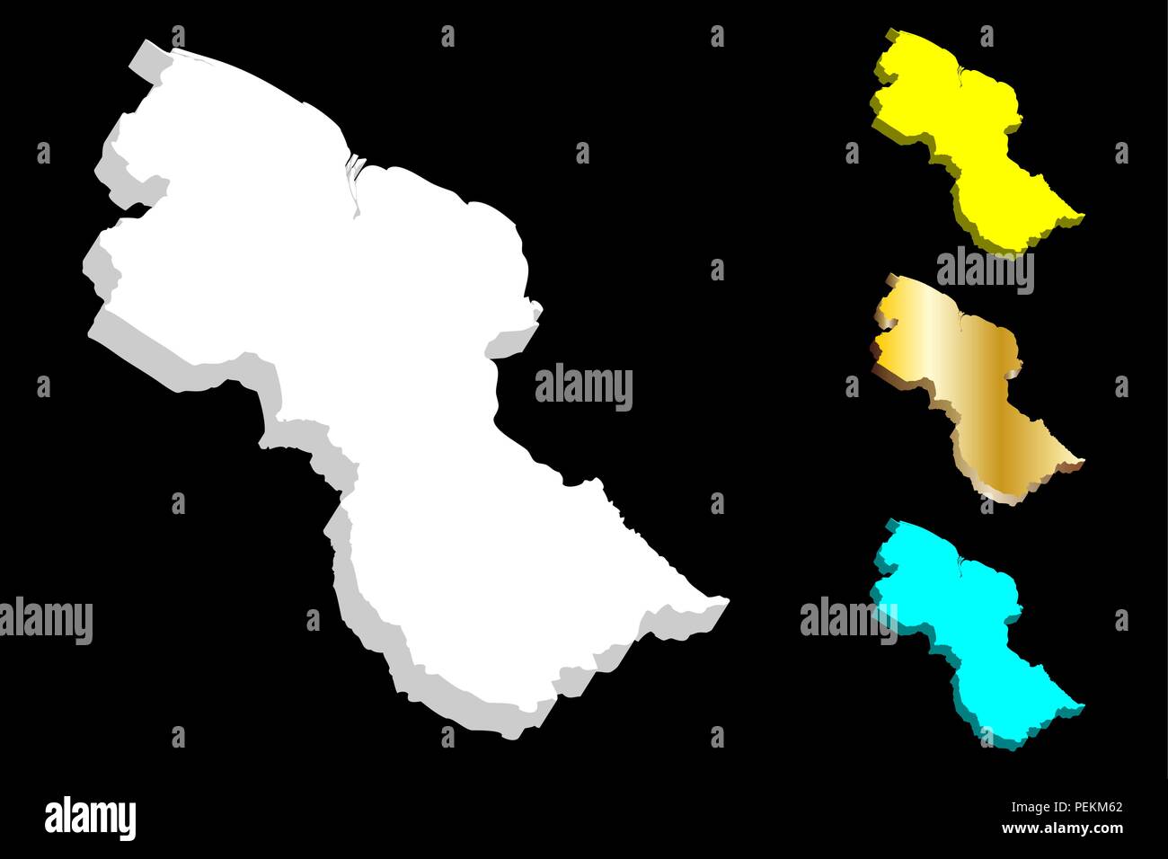 Carte 3D du Guyana (République coopérative du Guyana) - blanc, jaune, bleu, et or - vector illustration Illustration de Vecteur