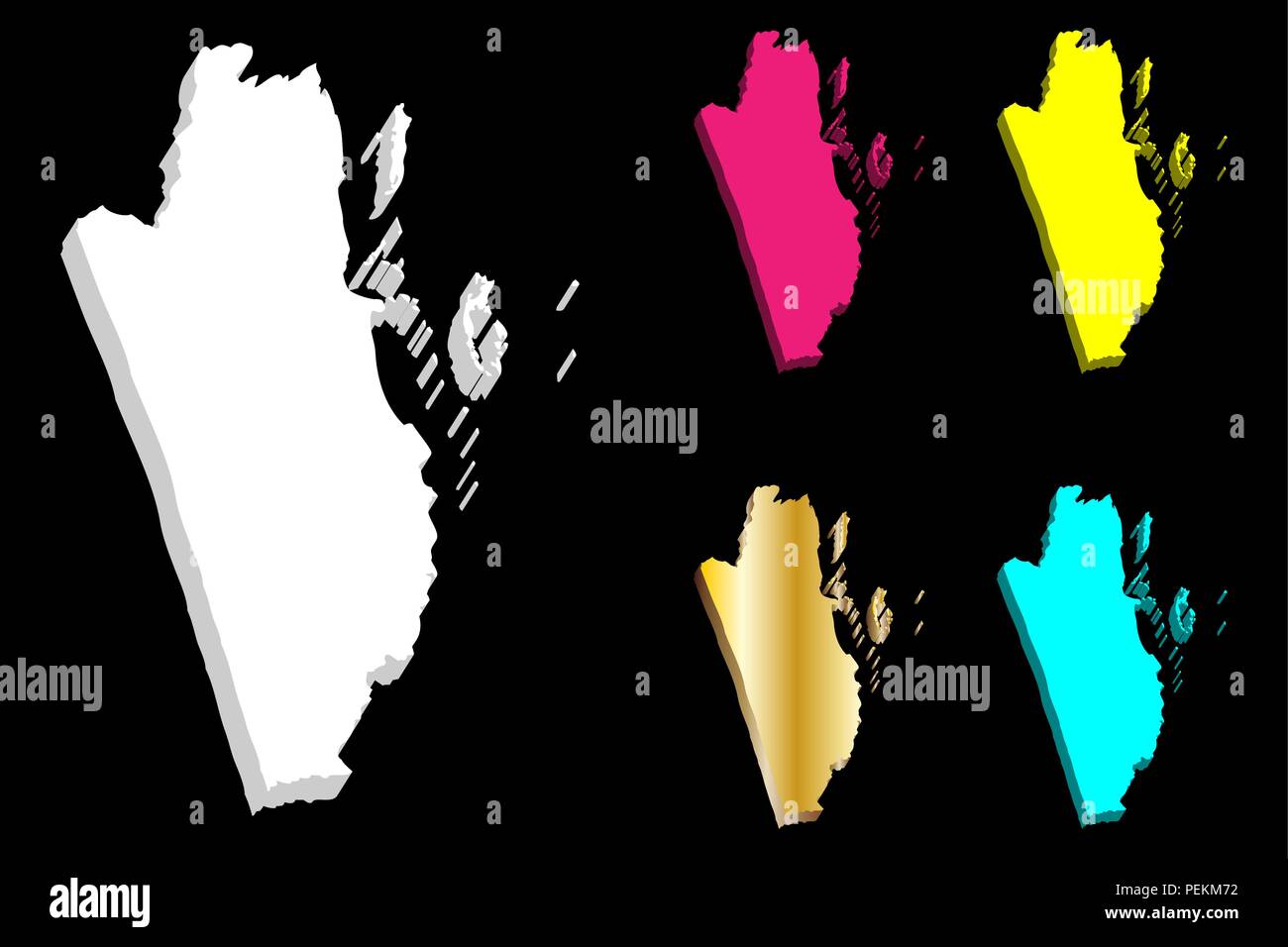 Carte 3D du Belize (Honduras britannique) - blanc, jaune, violet, bleu et or - vector illustration Illustration de Vecteur