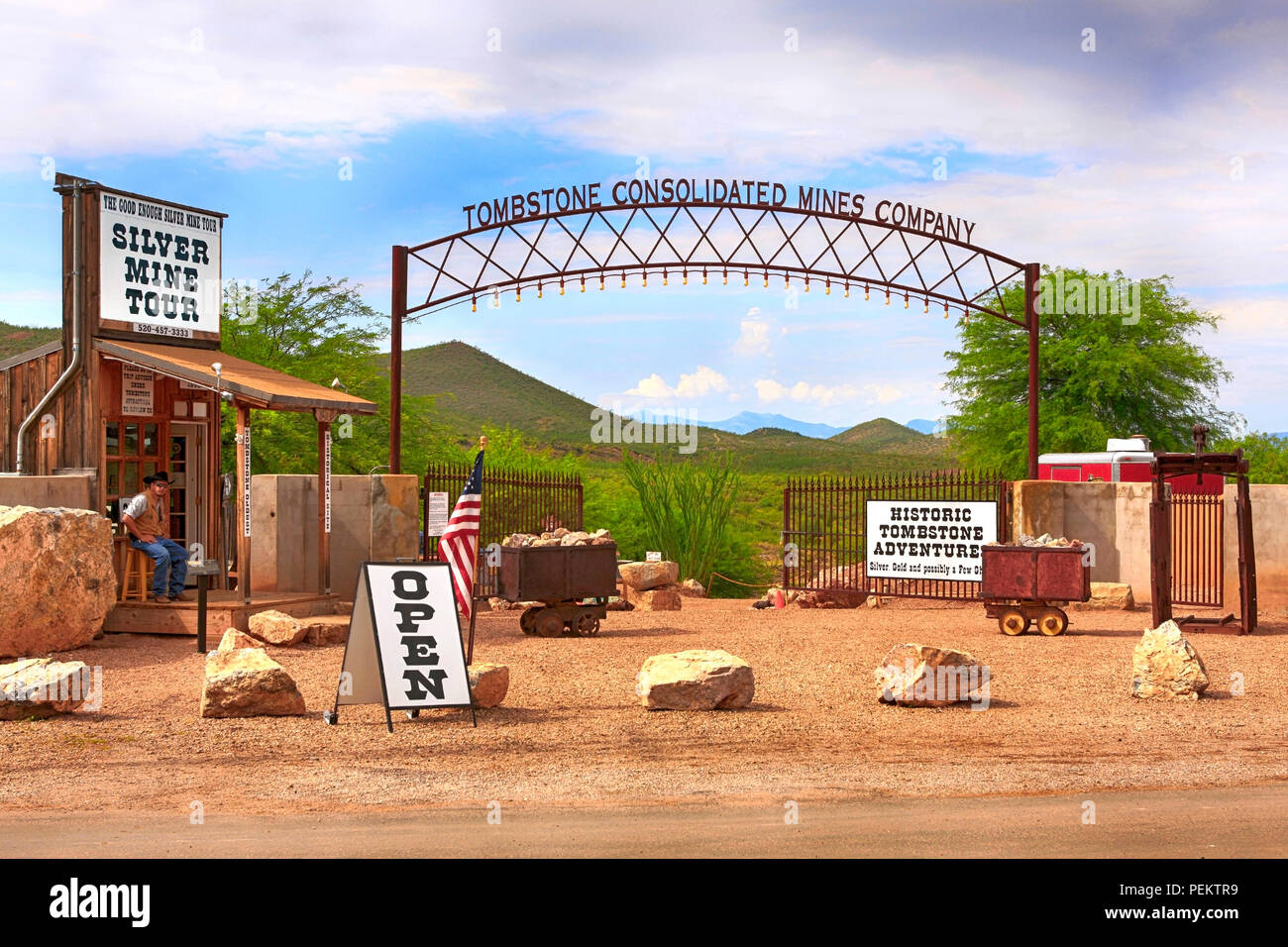 Pierre tombale Consolidated Mines Company off E Toughnut Street dans la ville historique de Tombstone, Arizona Banque D'Images