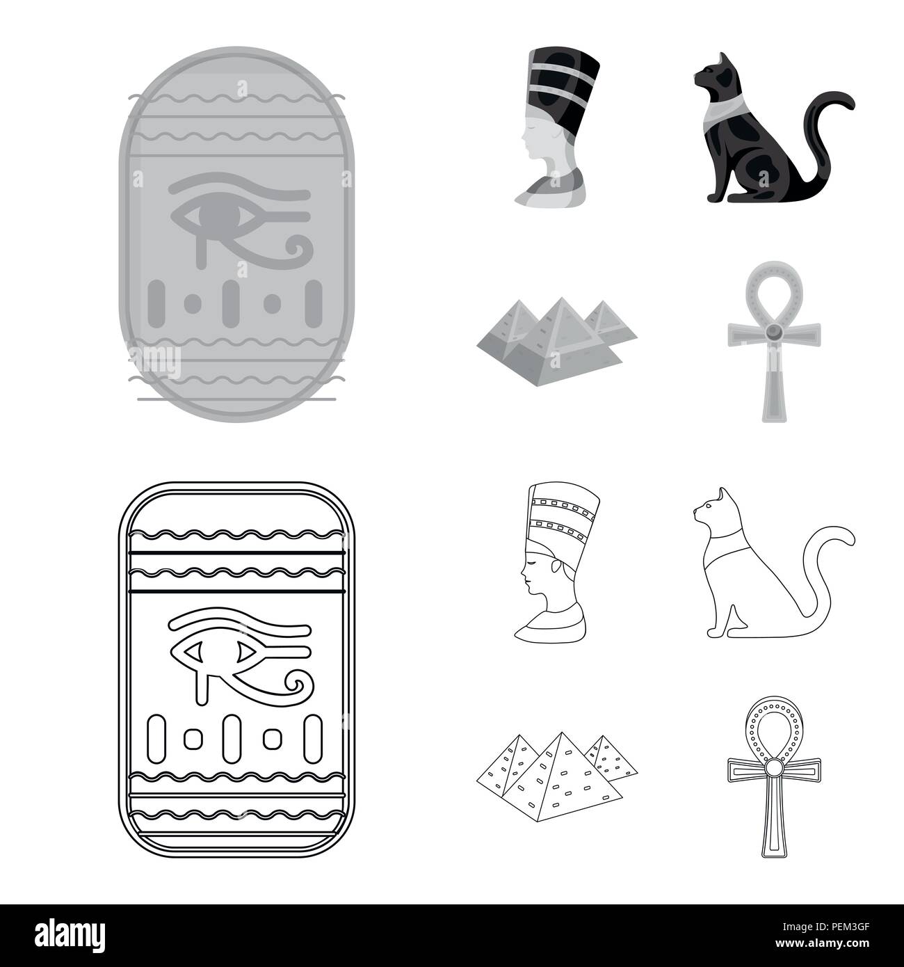 Oeil D Horus Chat Noir Pyramides Chef De Nefertiti L Egypte Ancienne Collection Set Icones De Style Monochrome Contour Symbole Vecteur Stock Illus Image Vectorielle Stock Alamy
