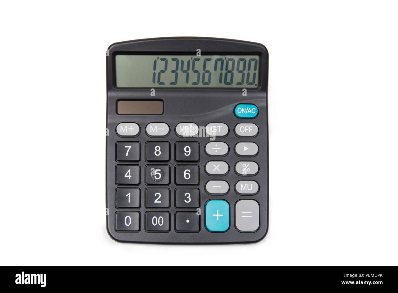 Calculatrice isolé sur fond blanc. Machine à calculer. Banque D'Images