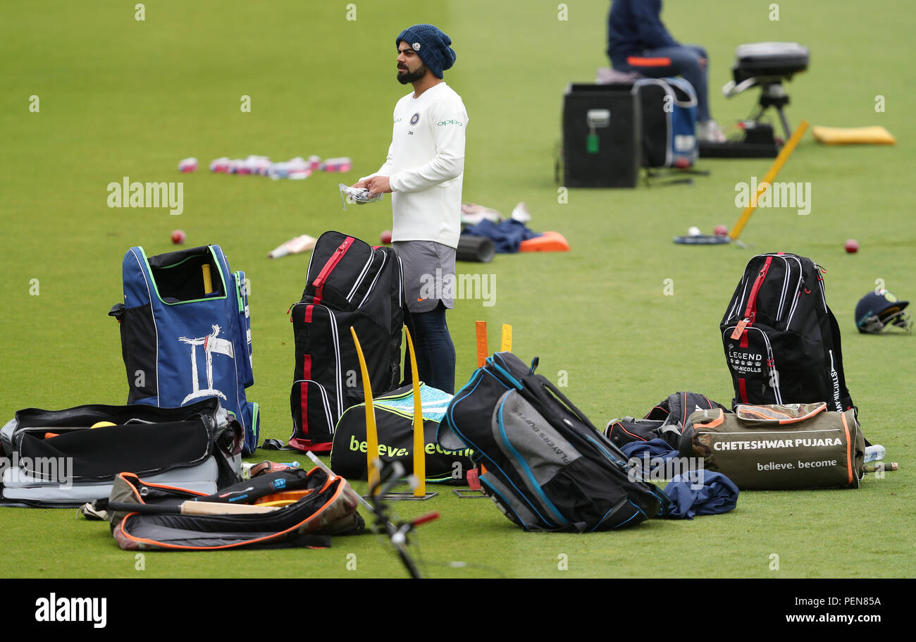 Vira Kohli en Inde pendant la session de filets à Trent Bridge, Nottingham. APPUYEZ SUR ASSOCIATION photo. Date de la photo: Jeudi 16 août 2018. Voir PA Story CRICKET India. Le crédit photo devrait se lire comme suit : David Davies/PA Wire. Banque D'Images