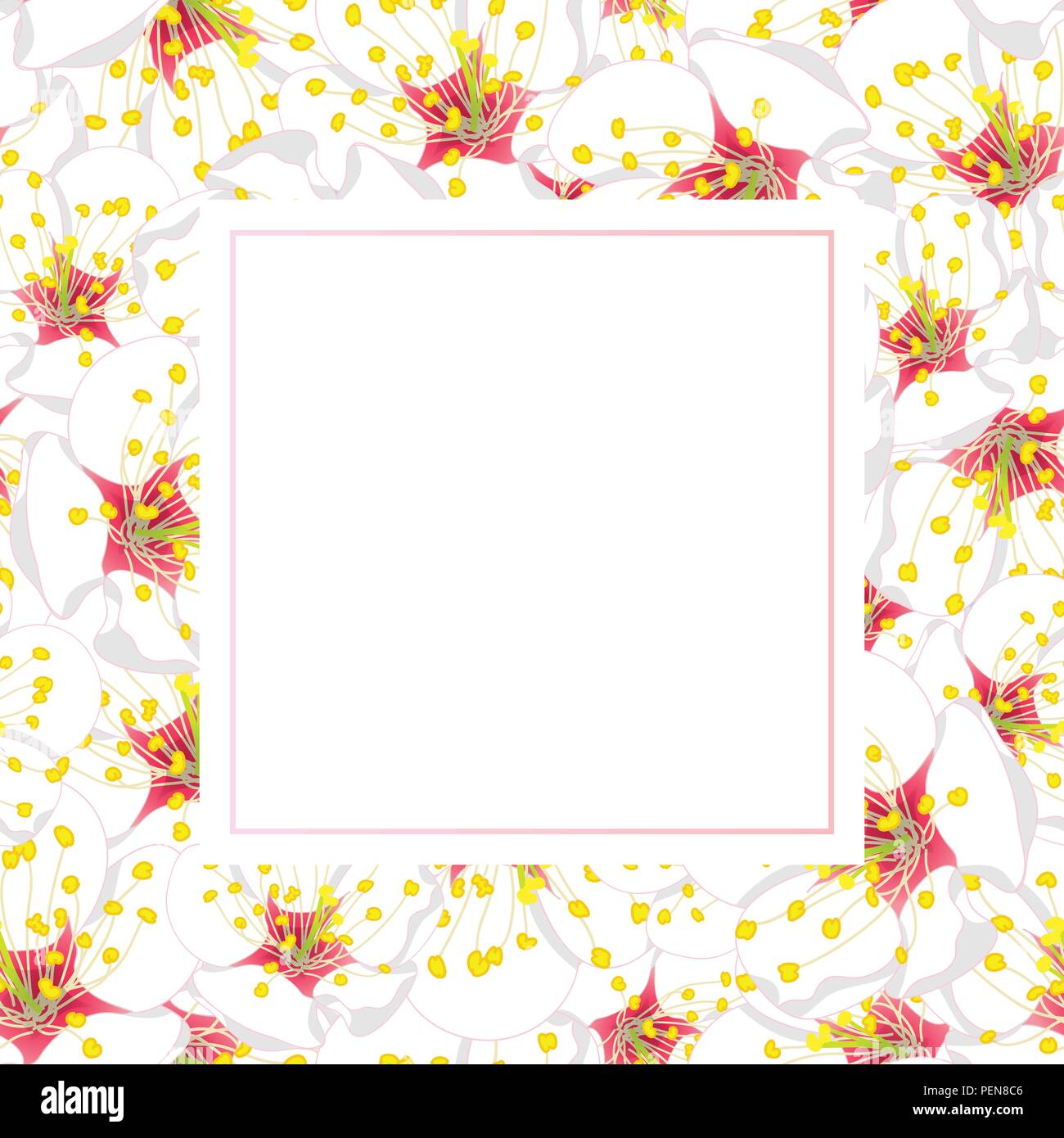 Fleur de prunier blanc Carte de bannière. Vector Illustration. Illustration de Vecteur