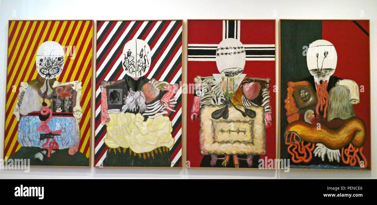 Peintures de Eduardo Arroyo, Los quatro Dictadores (les quatre dictateurs) sur l'affichage dans le Museo Nacional Centro de Arte Reina Sofía, Madrid, Espagne Banque D'Images