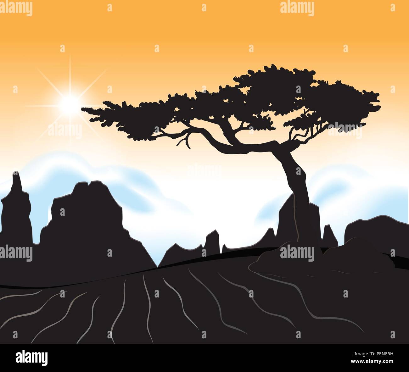 Un désert au coucher du soleil illustration scène Illustration de Vecteur
