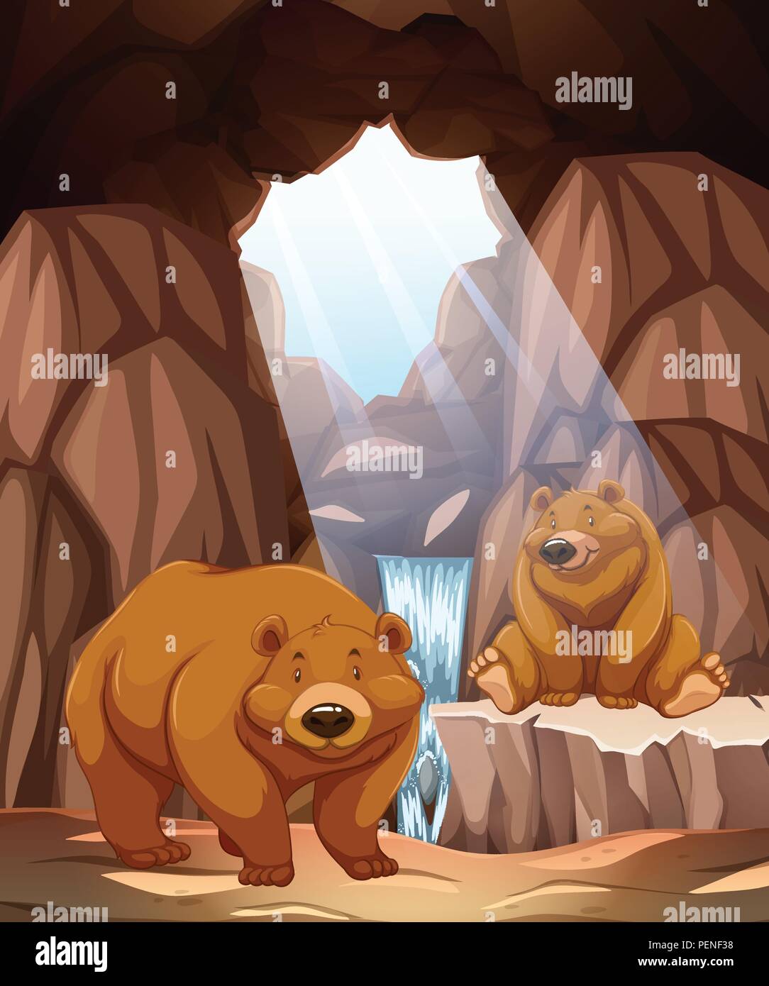 Deux heureux ours dans une grotte illustration Illustration de Vecteur
