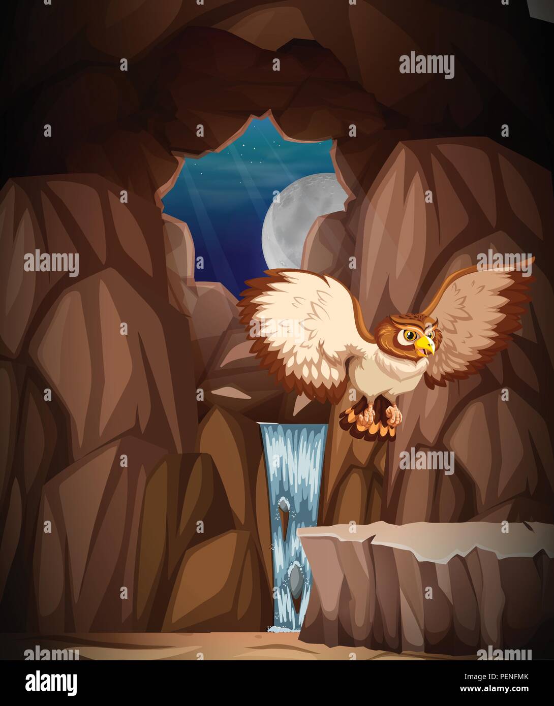 Owl chasser la nuit dans la grotte illustration Illustration de Vecteur