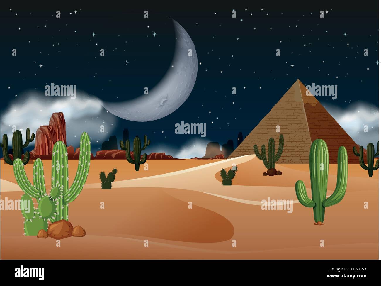 Avec les pyramides du désert de nuit illustration Illustration de Vecteur