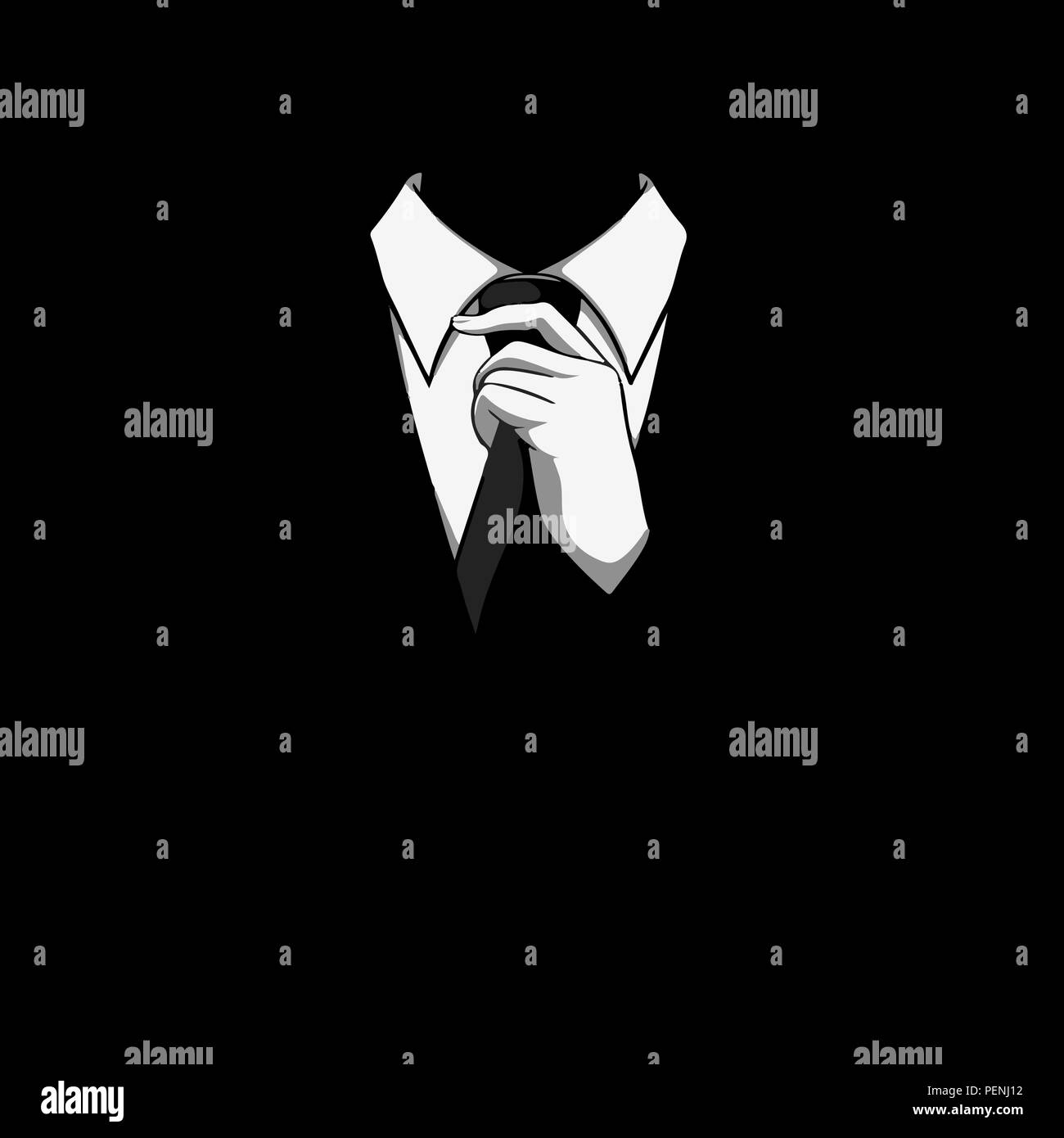 Image homme d'affaires. Vector illustration. L'homme ajuste sa cravate. Couleur Noir et blanc. Illustration de Vecteur