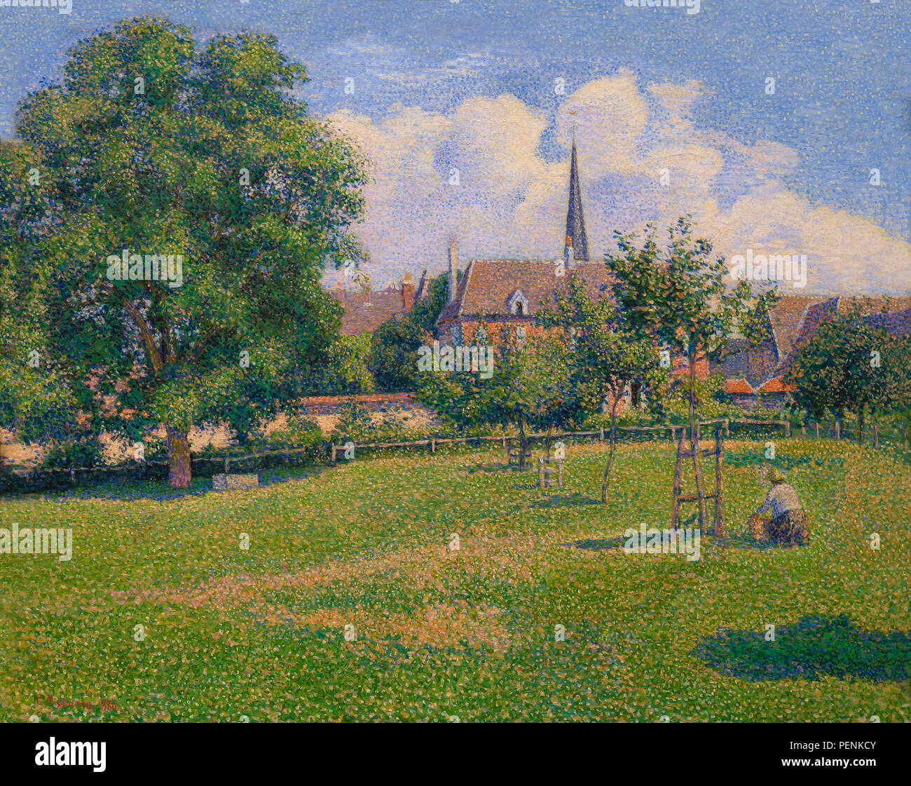 La Maison de la femme Sourde et le Beffroi à Eragny, Camille Pissarro, 1886, Indianapolis Museum of Art, Indianapolis, Indiana, USA, Amérique du Nord Banque D'Images