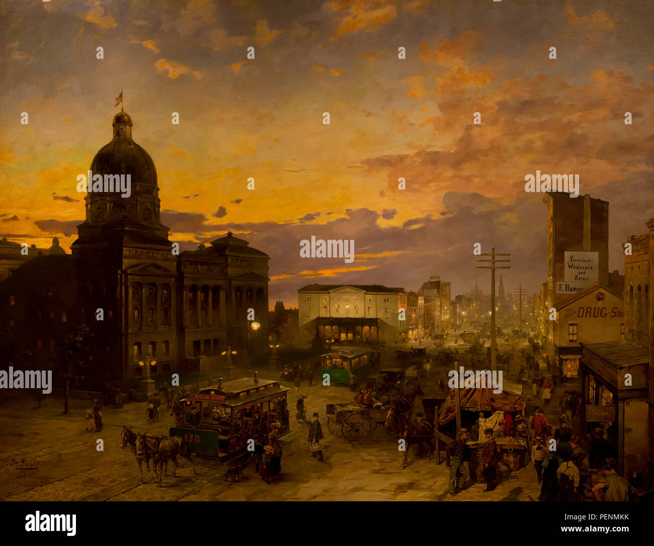 Washington Street, Indianapolis, au crépuscule, en 1892-1895 à Prague, Indianapolis Museum of Art, Indianapolis, Indiana, USA, Amérique du Nord Banque D'Images