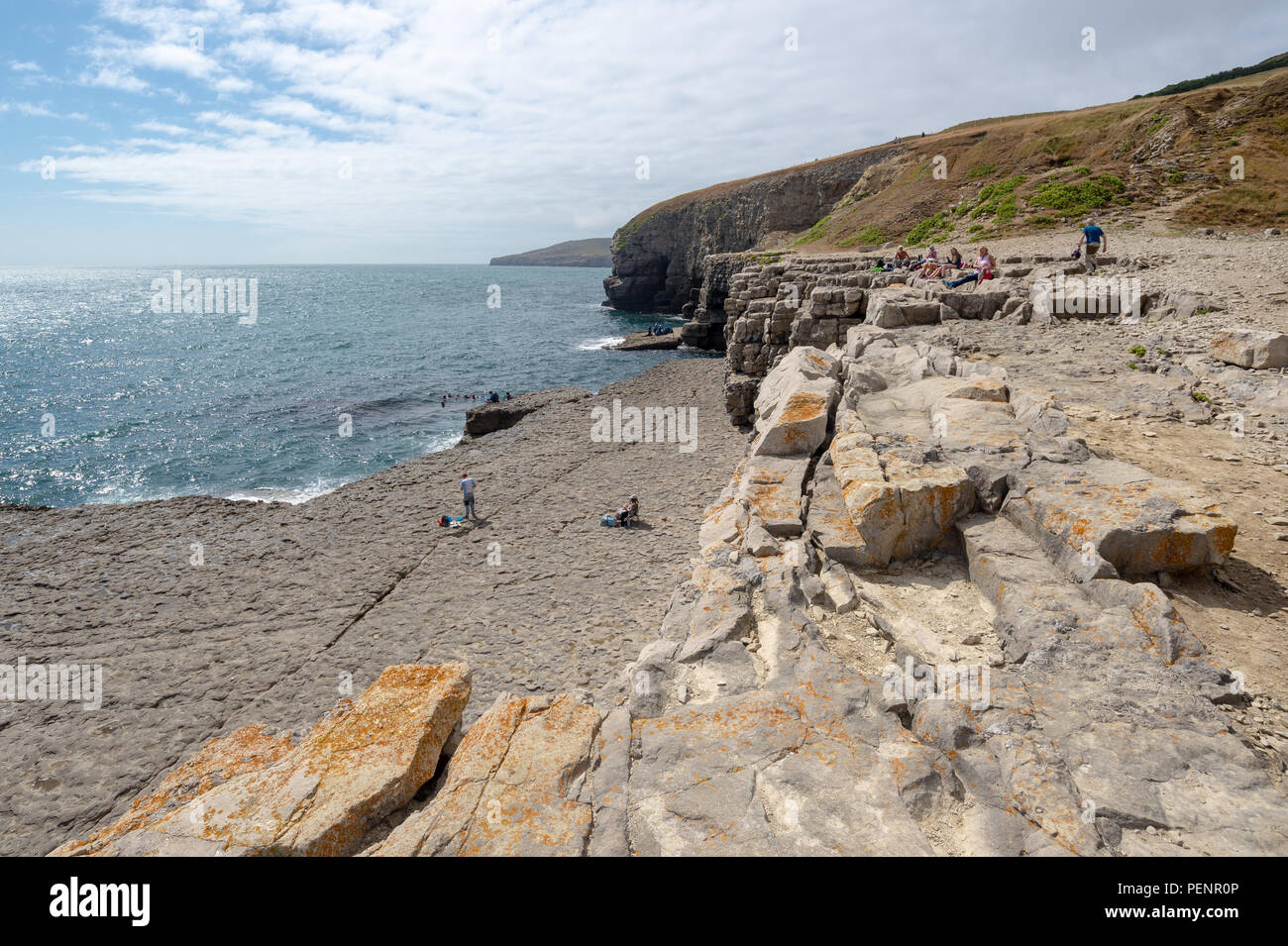 Dancing Ledge, site d'une ancienne carrière, est une libre au National Trust entrer administré tronçon de la côte du Dorset, Angleterre, RU Banque D'Images