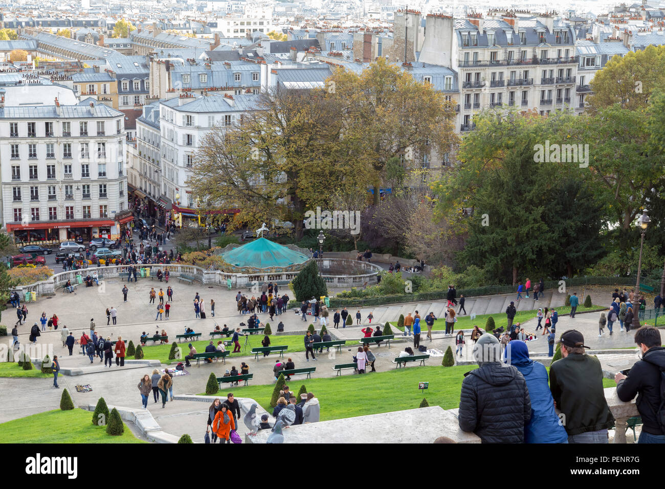 Panorama de Paris à partir de la Basilique du Sacré-Cœur. Paris, France. Banque D'Images