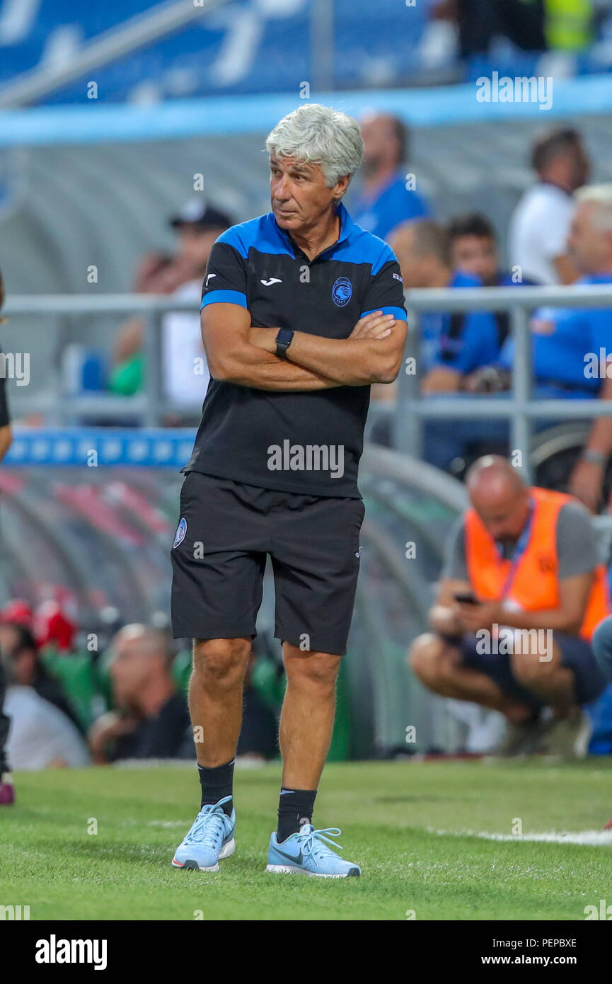 Gian Piero Gasperini Coach (Atalanta) au cours de l'UEFA Europa League match de qualification entre l'Atalanta 2-0 Hapoël haïfa au stade Mapei le 16 août 2018 à Reggio Emilia, Italie. Credit : Maurizio Borsari/AFLO/Alamy Live News Banque D'Images