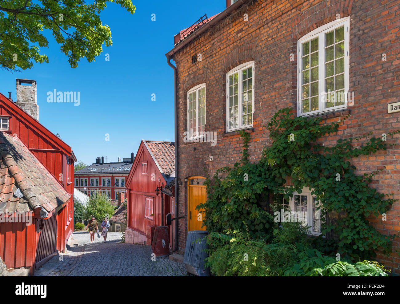 Maisons traditionnelles sur Damstredet, Oslo, Norvège Banque D'Images