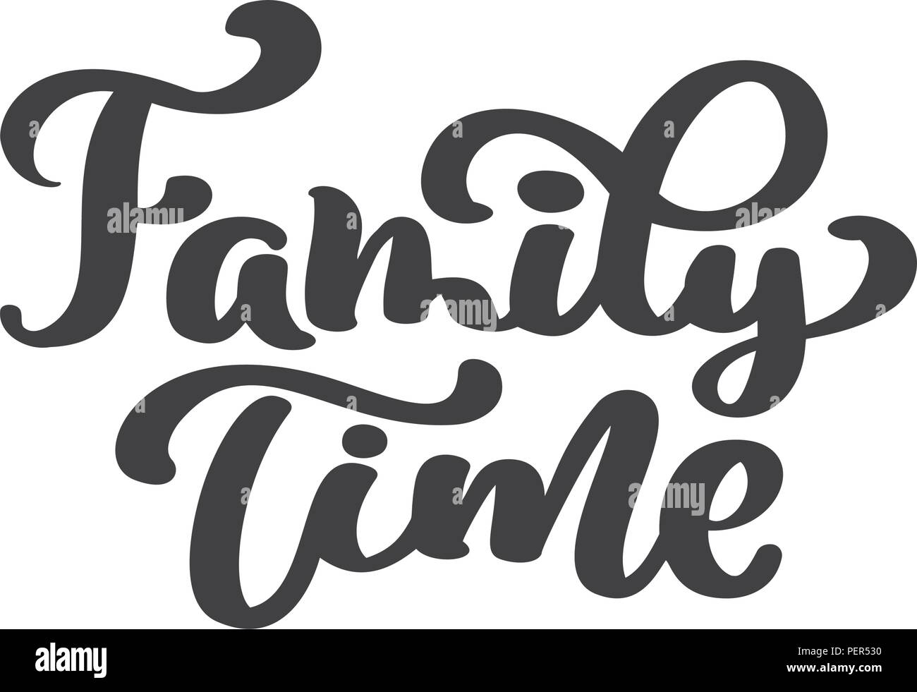 Famille Temps - hand drawn vector isolated on white de lettrage. Modèle de carte de vœux de grâce. Lettrage manuscrit brosse moderne vecteur isolé sur fond blanc Illustration de Vecteur