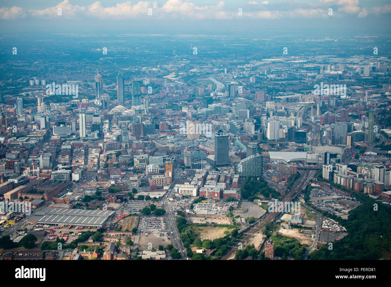 Le centre-ville de Manchester photo aérienne Banque D'Images