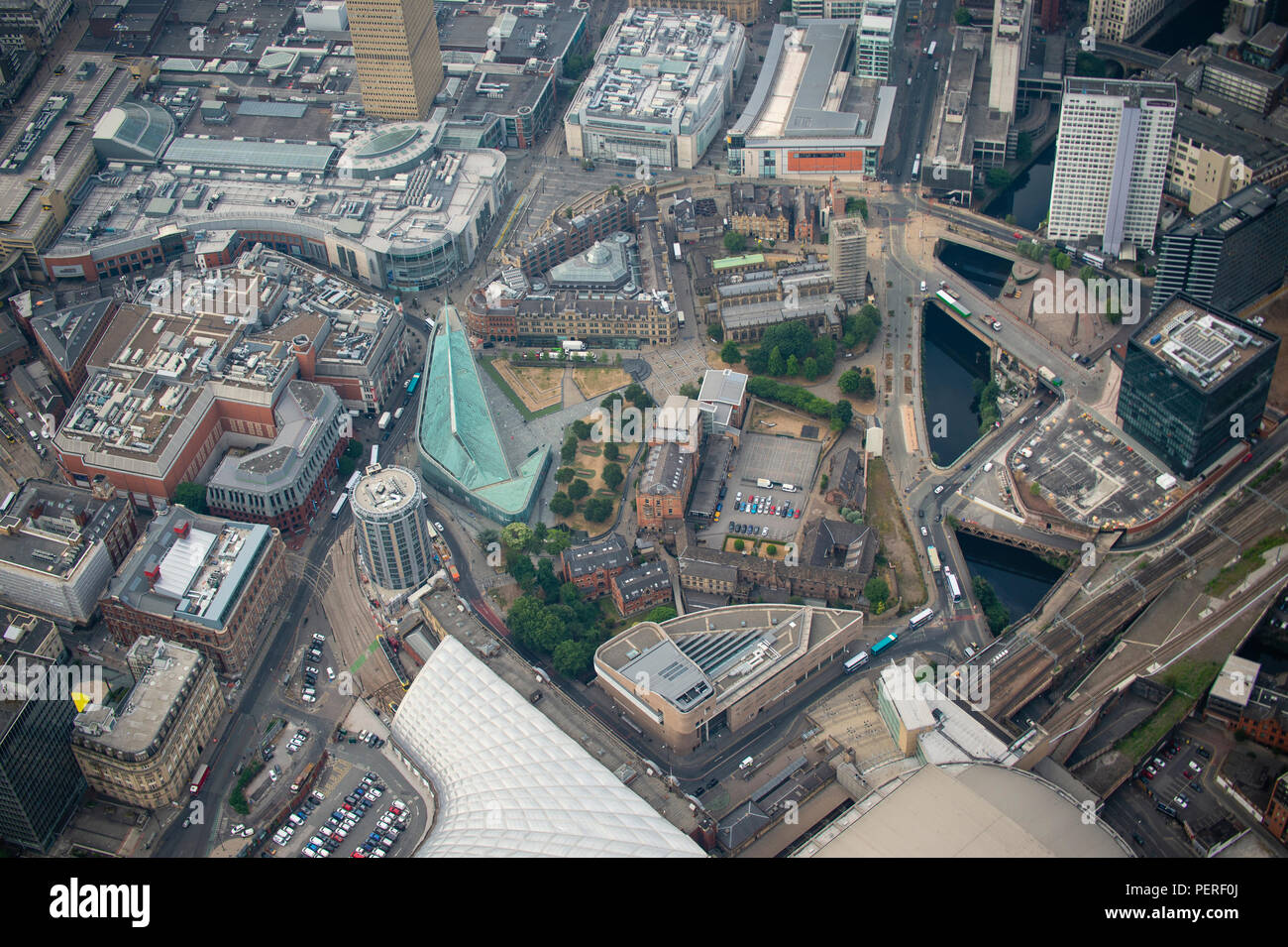 Le centre-ville de Manchester photo aérienne Banque D'Images