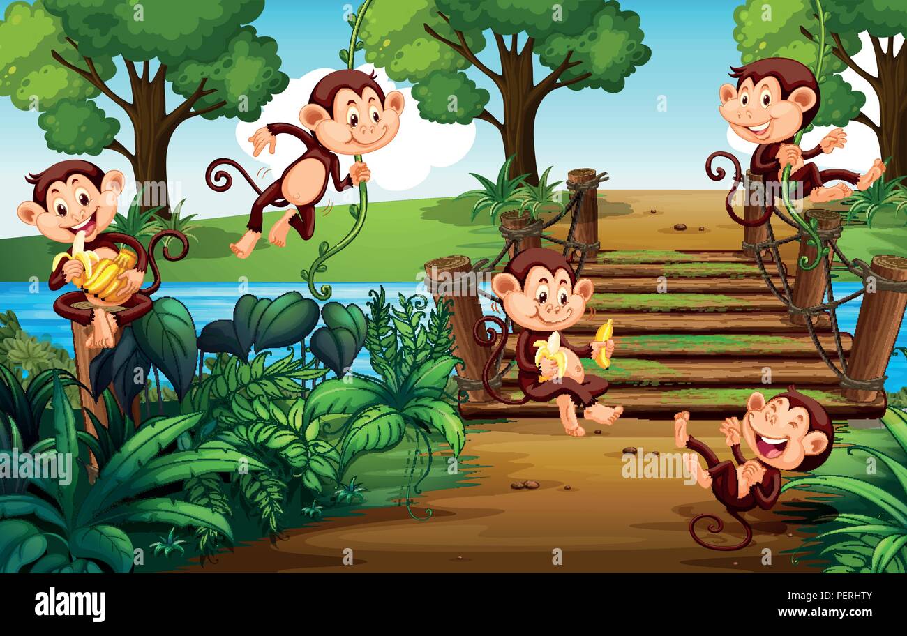 Un groupe de singe à la park illustration Illustration de Vecteur