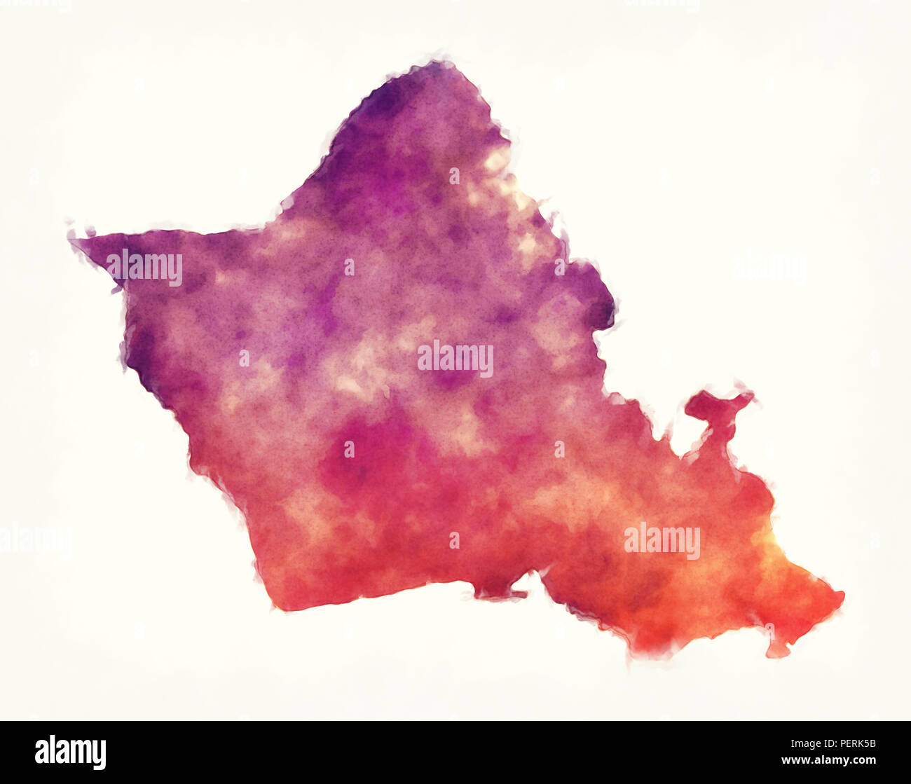 Hawaii Honolulu city carte aquarelle devant un fond blanc Banque D'Images