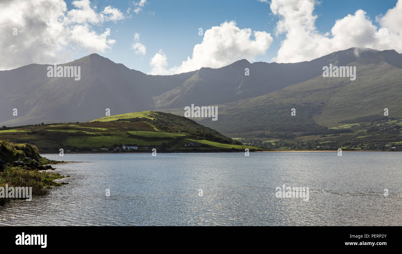 Brandon Mountain, le plus haut sommet de la péninsule de Dingle, s'élève depuis les rives de l'estuaire de Cloghane sur Brandon Bay à l'ouest de l'Irlande, le comté de Kerry Banque D'Images