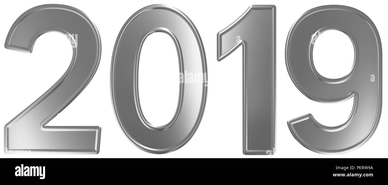 Inscription 2019, isolé sur fond blanc, 3D render Banque D'Images