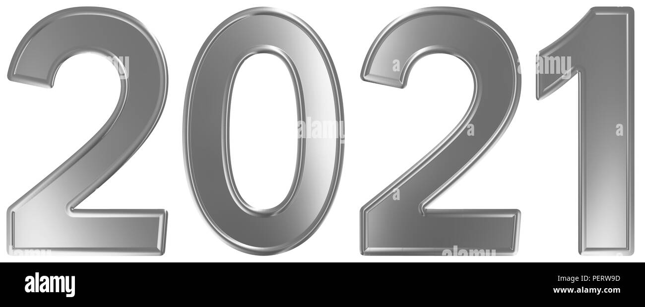 Inscription 2021, isolé sur fond blanc, 3D render Banque D'Images